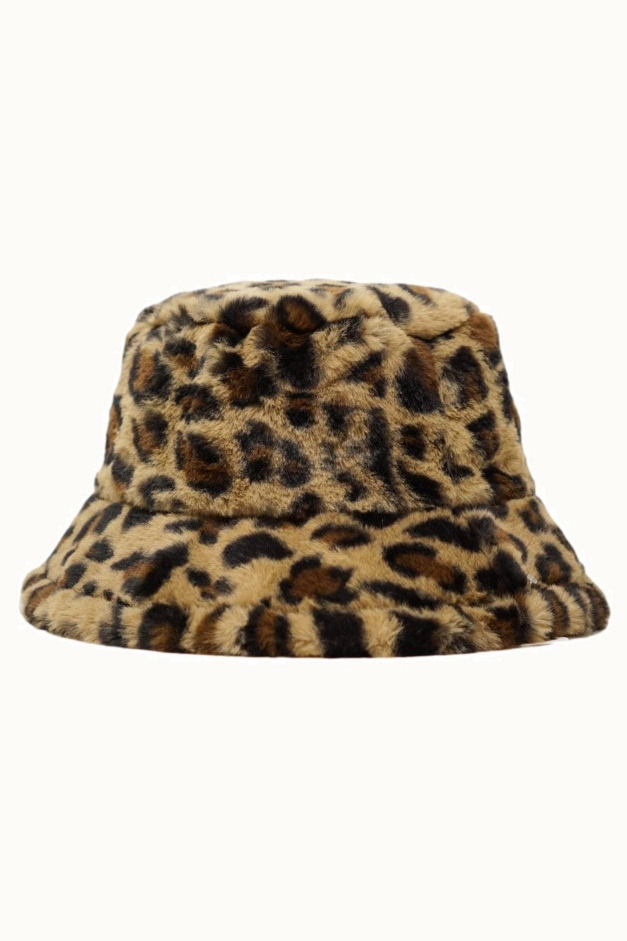 Faux Fur Fuzzy Textured Bucket Hat, Leopard