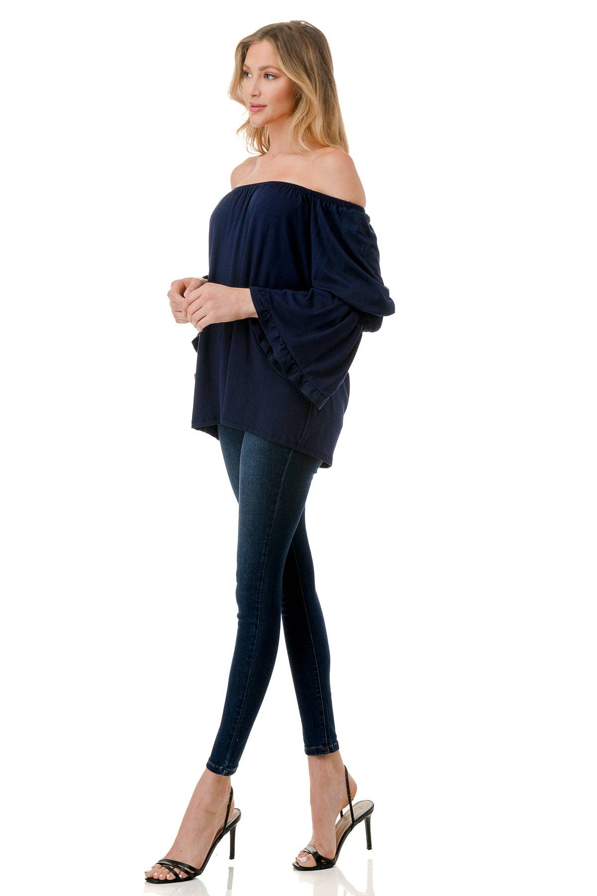 BEYONCE OFF SHOULDER TOP (NAVY)- VT2396