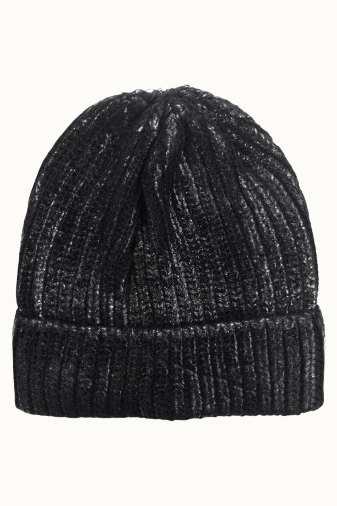 Metallic Foil Knit Ribbed Beanie