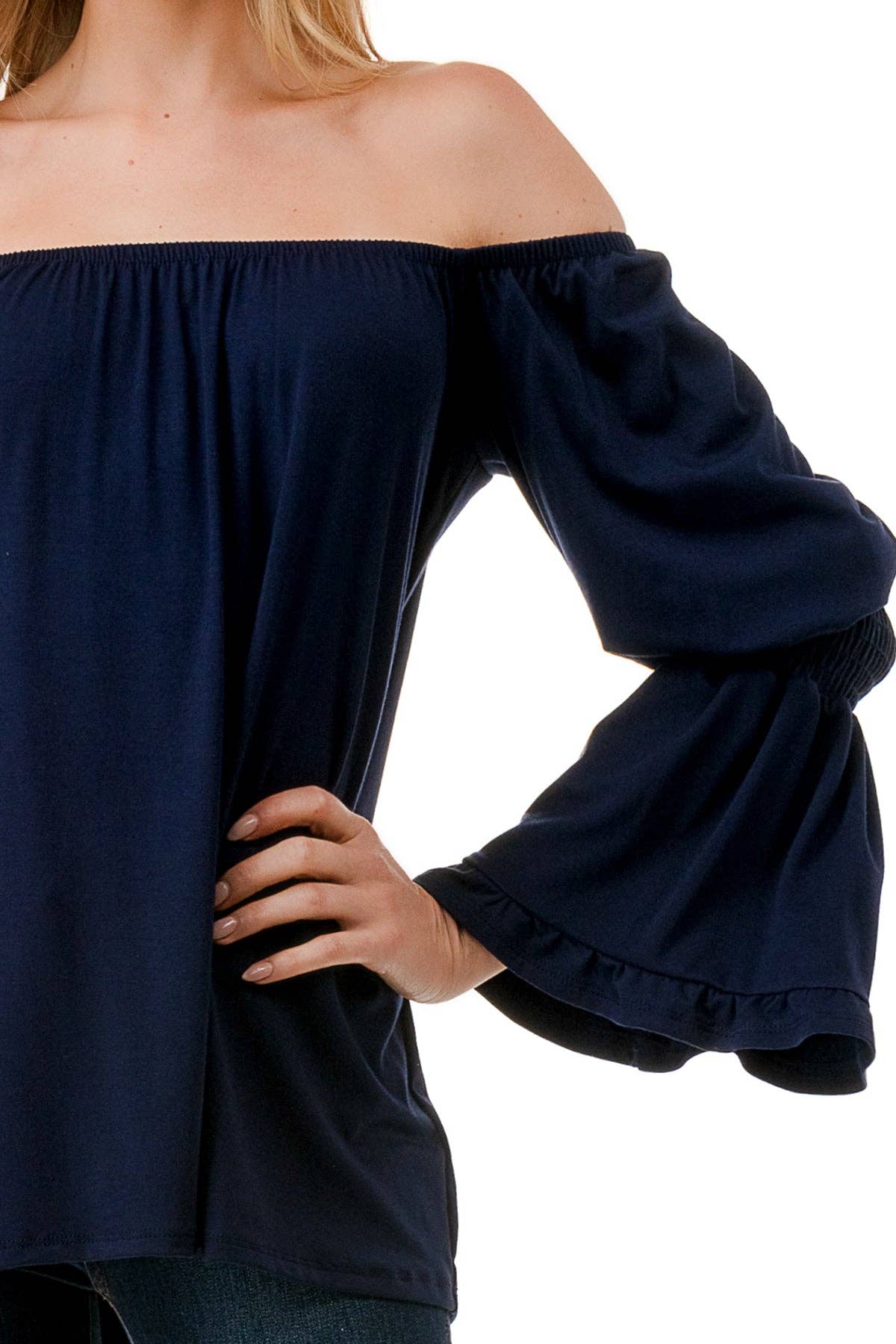 BEYONCE OFF SHOULDER TOP (NAVY)- VT2396