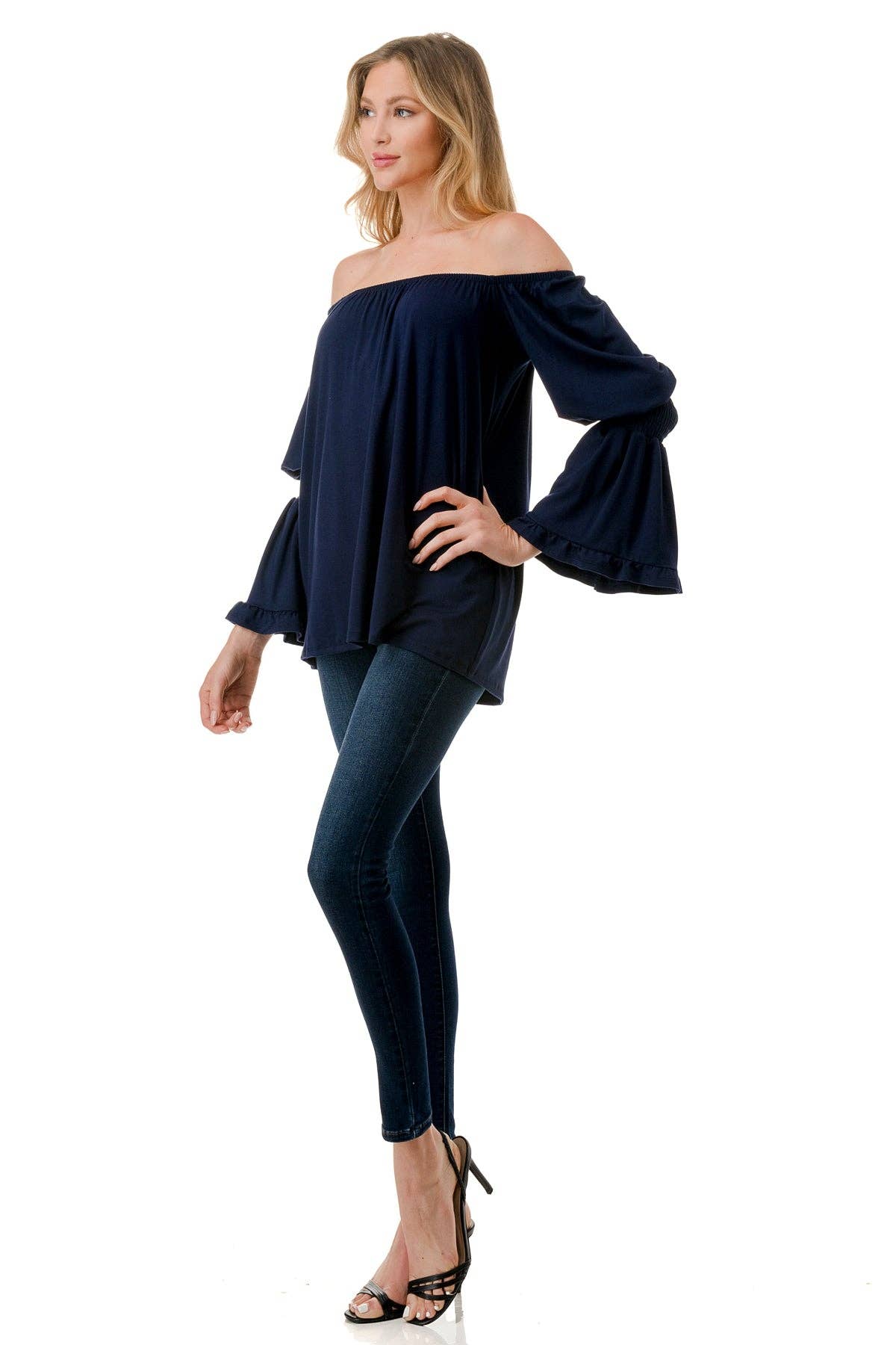 BEYONCE OFF SHOULDER TOP (NAVY)- VT2396
