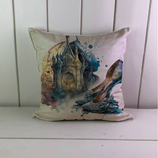 Fairy-tale Cinderella Shoe Castle Linen Cushion Cover