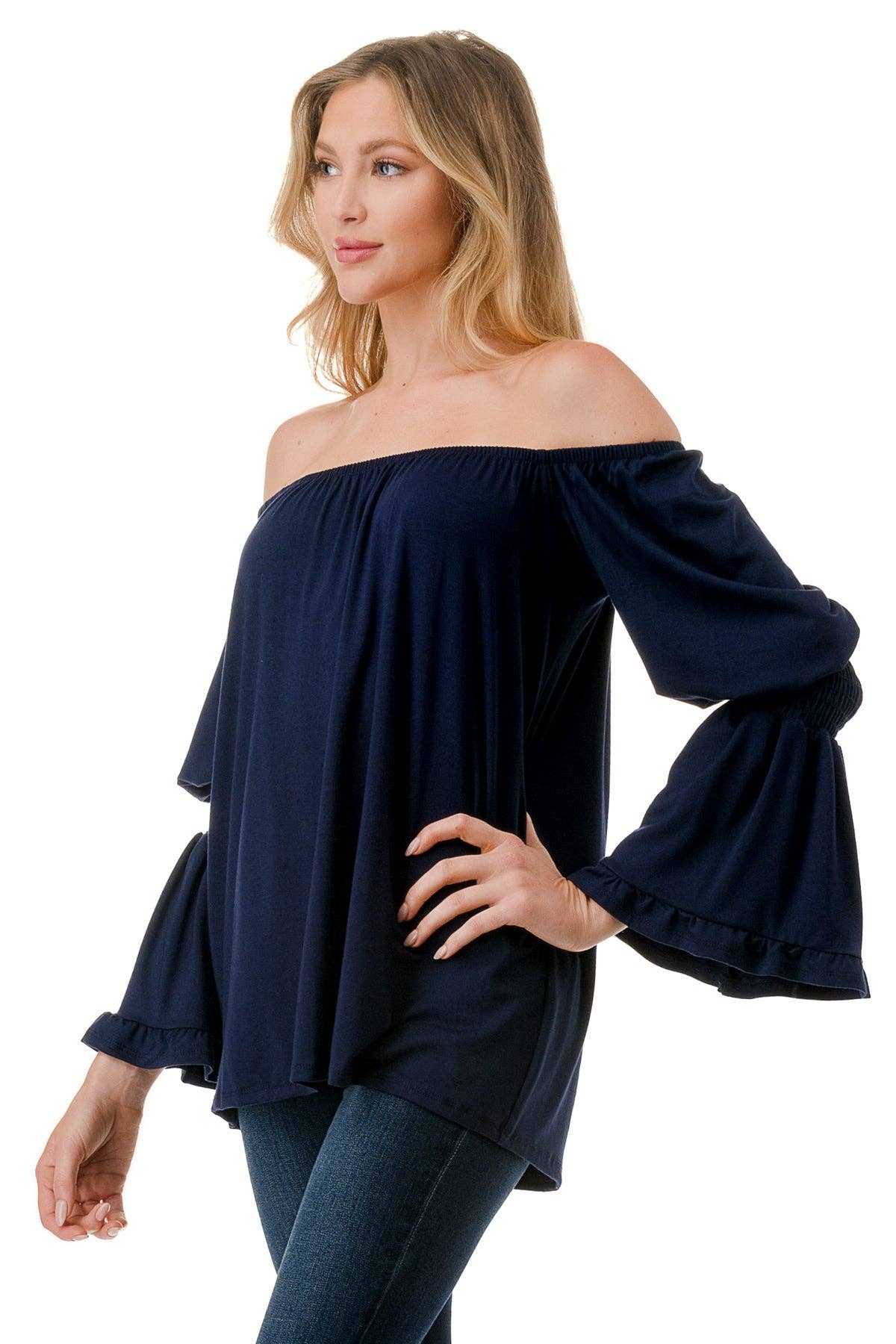 BEYONCE OFF SHOULDER TOP (NAVY)- VT2396