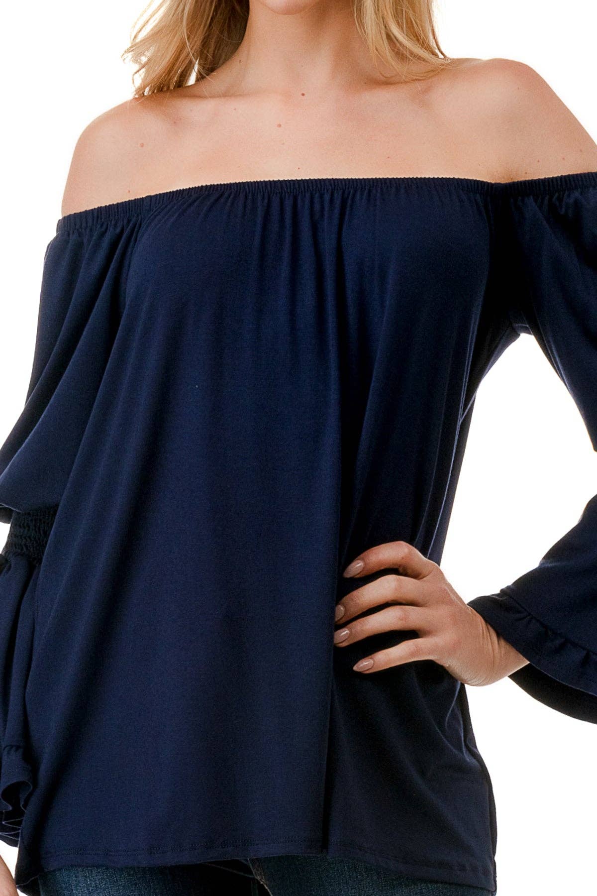 BEYONCE OFF SHOULDER TOP (NAVY)- VT2396