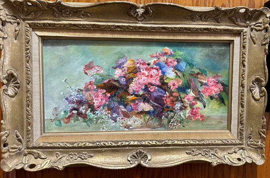 Pair of lovely florals (oil on board) by listed artist, Kitty Brandfield (1910-1999).