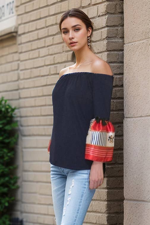 FAYA OFF SHOULDER TOP (NAVY / RED SCARF)- VT2538SC