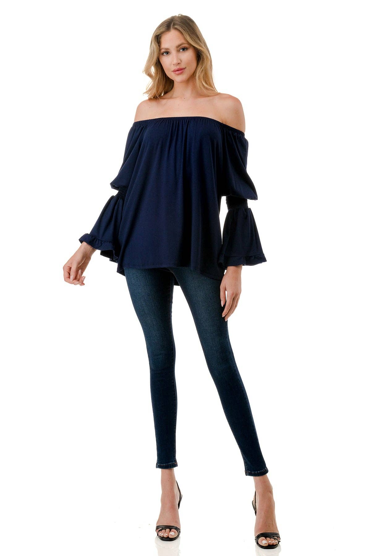 BEYONCE OFF SHOULDER TOP (NAVY)- VT2396