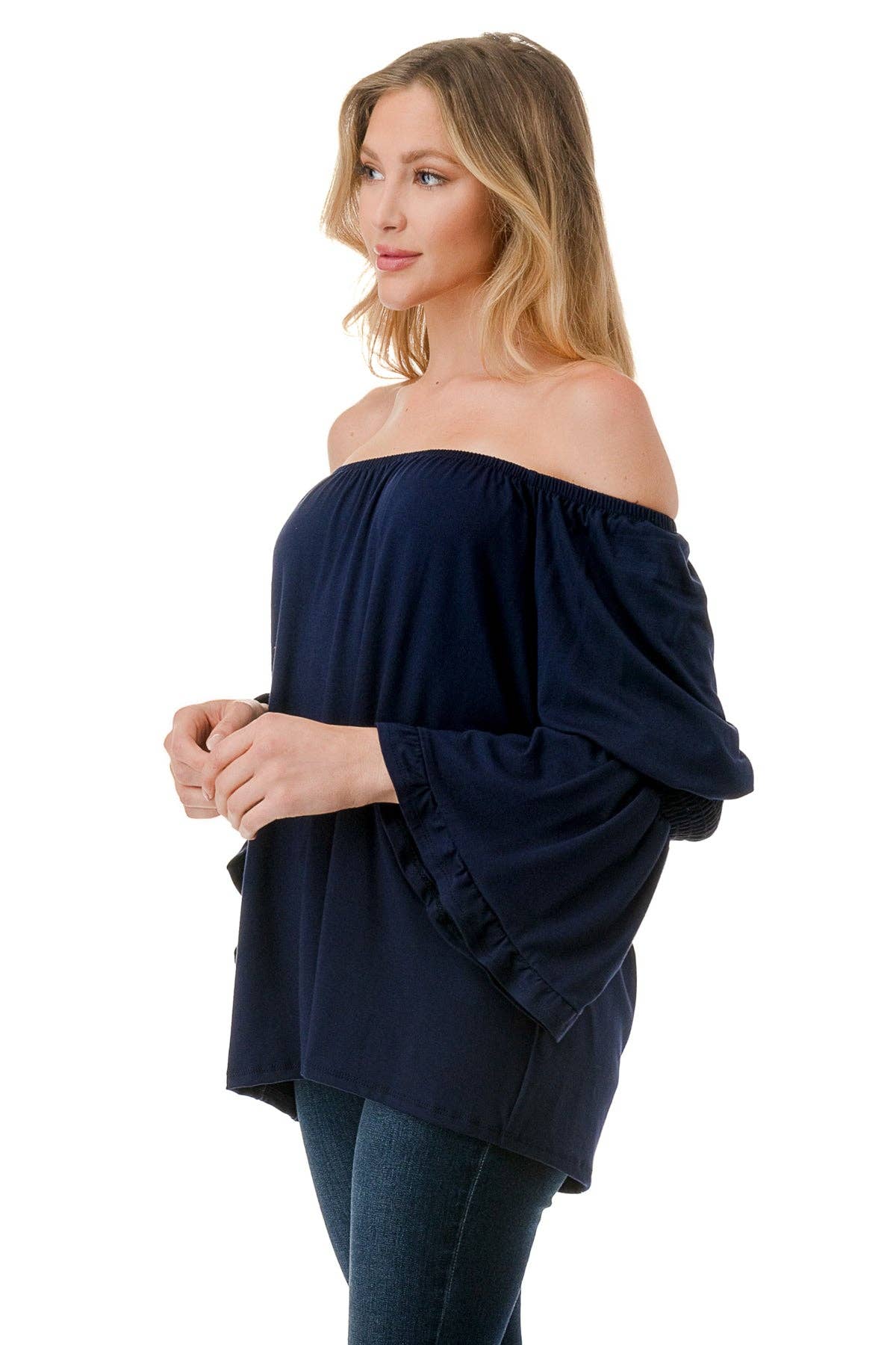 BEYONCE OFF SHOULDER TOP (NAVY)- VT2396