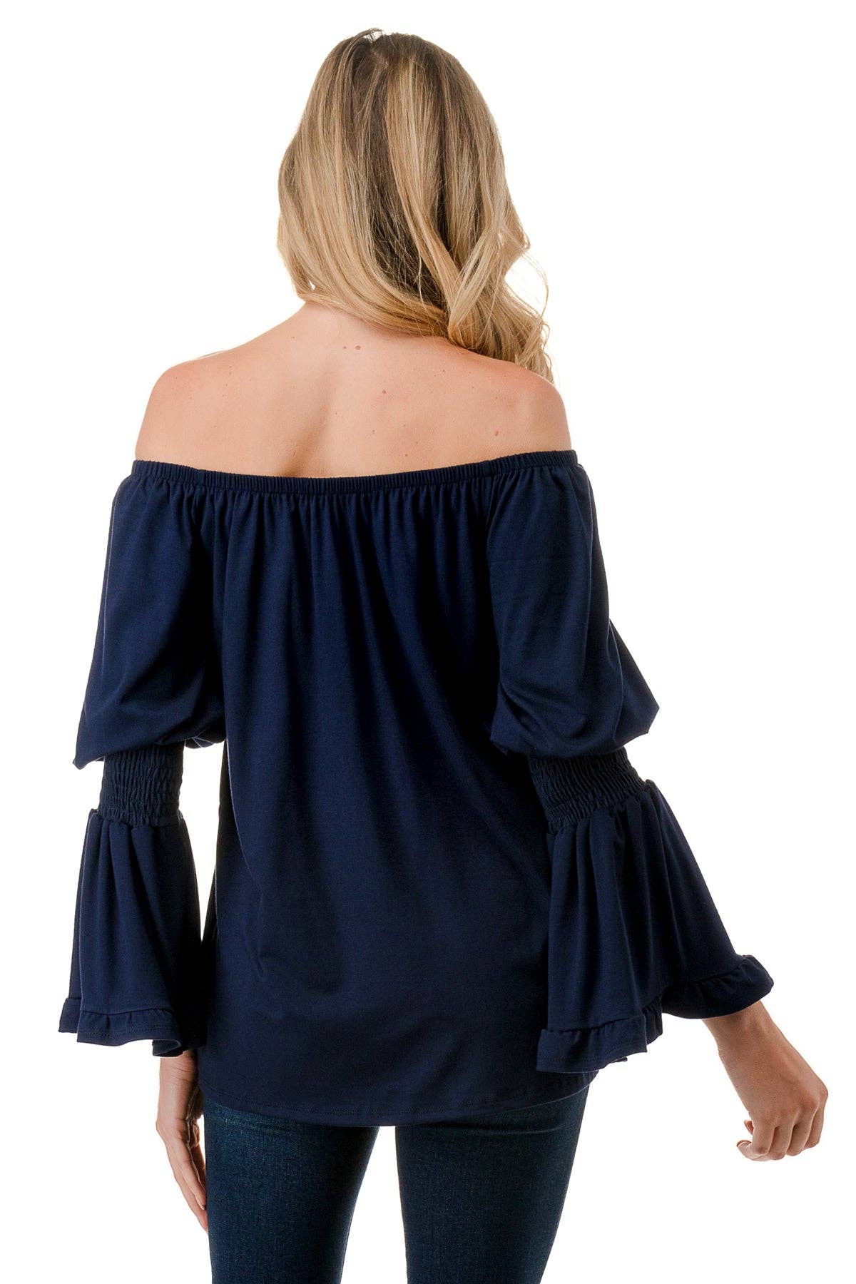 BEYONCE OFF SHOULDER TOP (NAVY)- VT2396