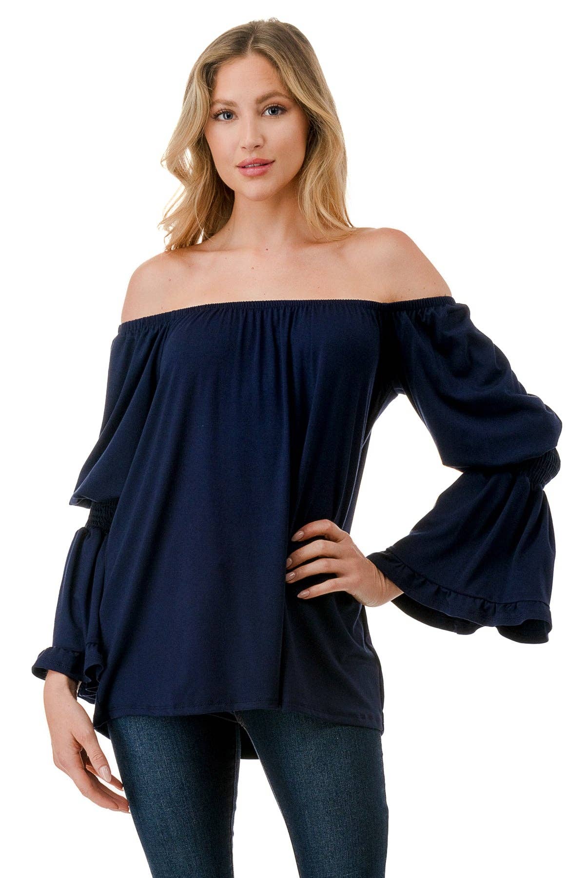 BEYONCE OFF SHOULDER TOP (NAVY)- VT2396