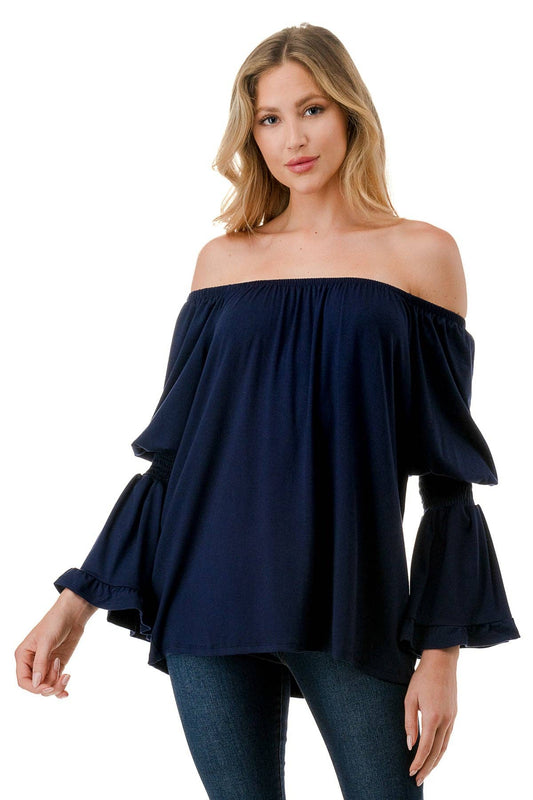 BEYONCE OFF SHOULDER TOP (NAVY)- VT2396