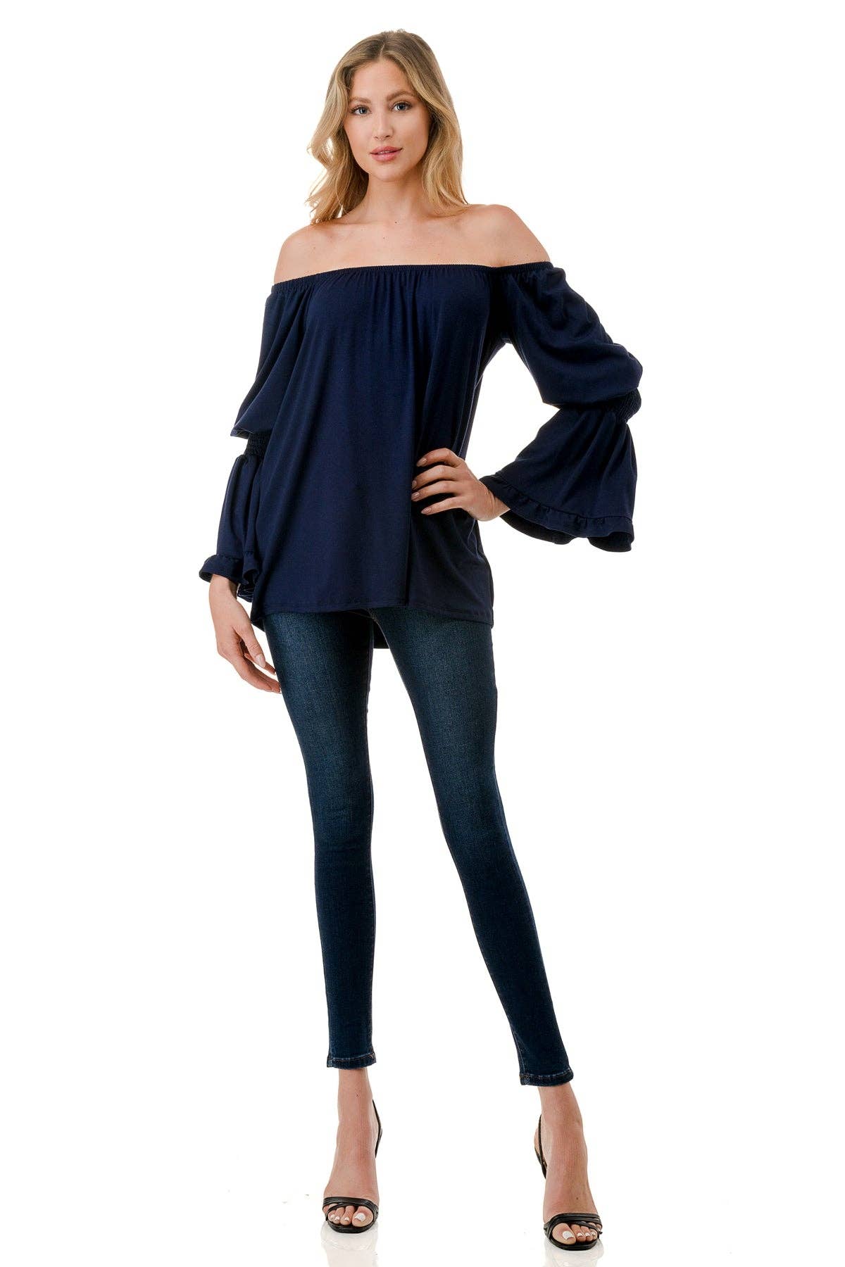 BEYONCE OFF SHOULDER TOP (NAVY)- VT2396