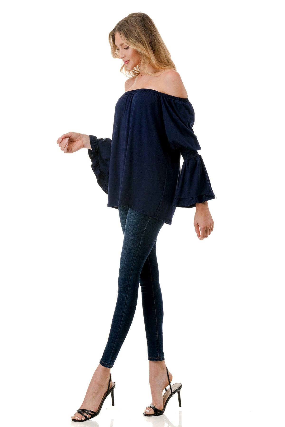 BEYONCE OFF SHOULDER TOP (NAVY)- VT2396